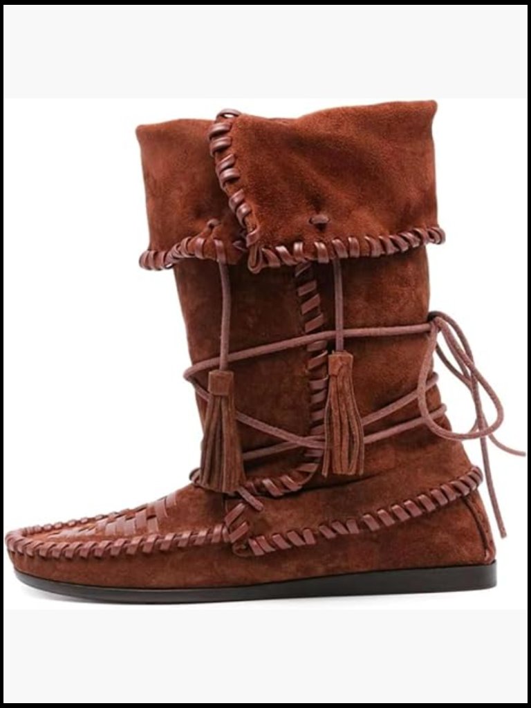 Slouchy Suede Ankle Boots With Tassel Woven Fold Over Western Boho Casual